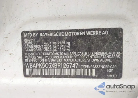 2011 BMW 328I xDrive z USA, uszkodzony, nr VIN WBAPK5C5XBF126747